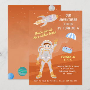 Mars-astronaut pojke temaföddelsedagsfest inbjudningar