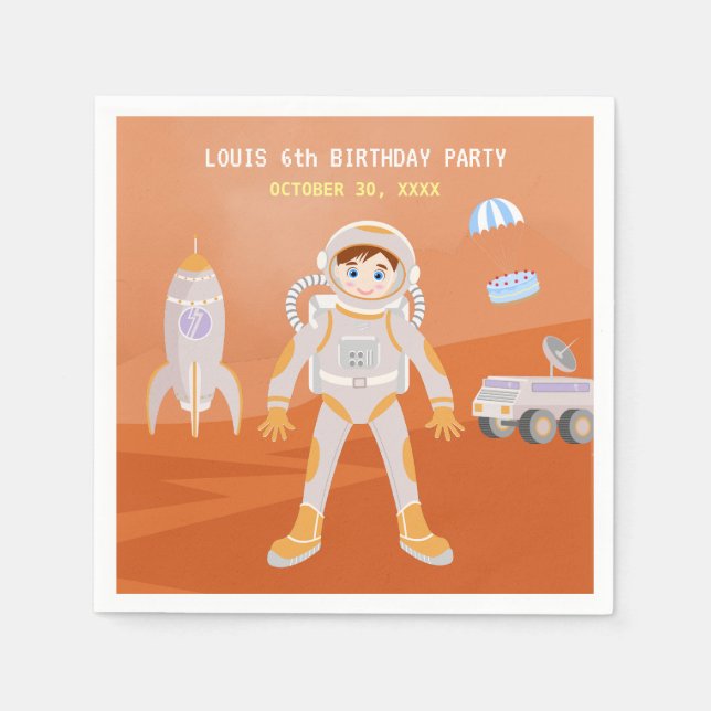 Mars astronaut pojke temaföddelsedagsfest pappersservett (Framsidan)