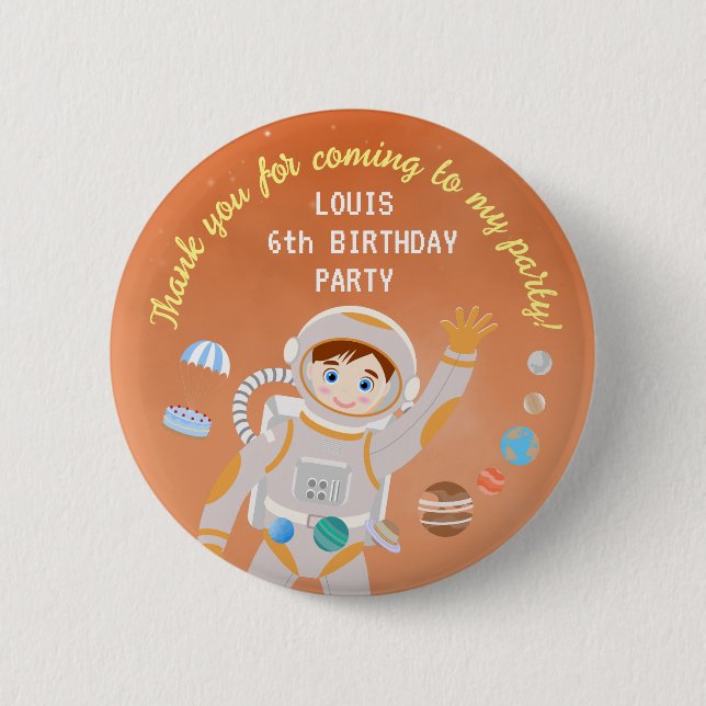 Mars astronaut-pojken, temat födelsedagsfest knapp (Framsida)