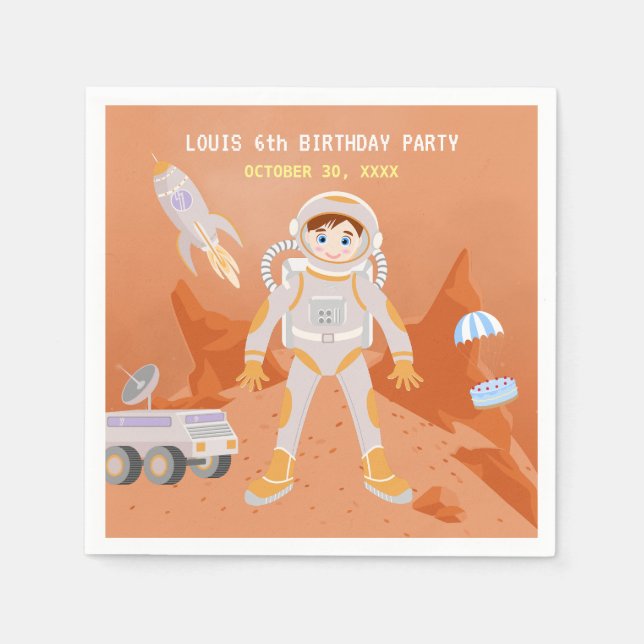 Mars astronaut-pojken, temat födelsedagsfest pappersservett (Framsidan)