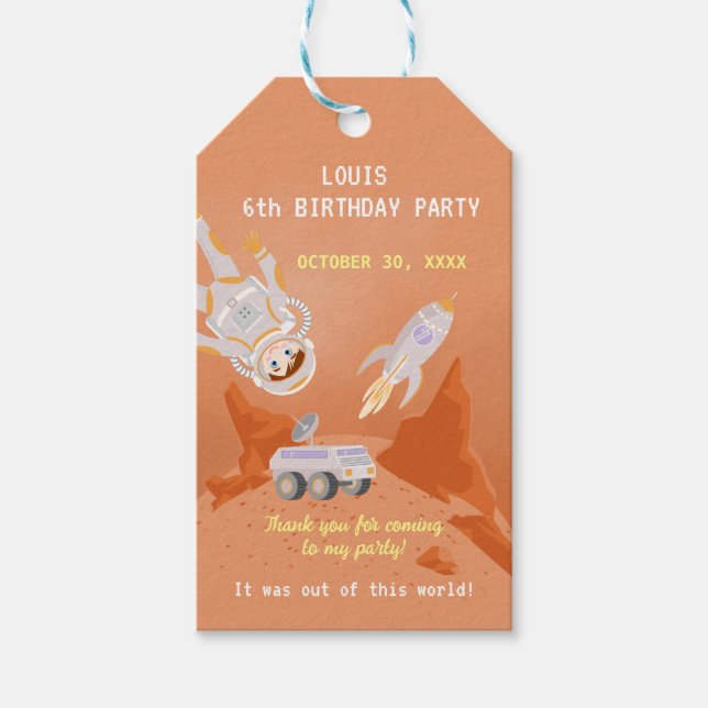 Mars astronaut-pojken, temat födelsedagsfest presentetikett (Framsidan)