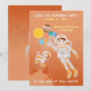 Mars astronaut-pojken, temat födelsedagsfest tack kort