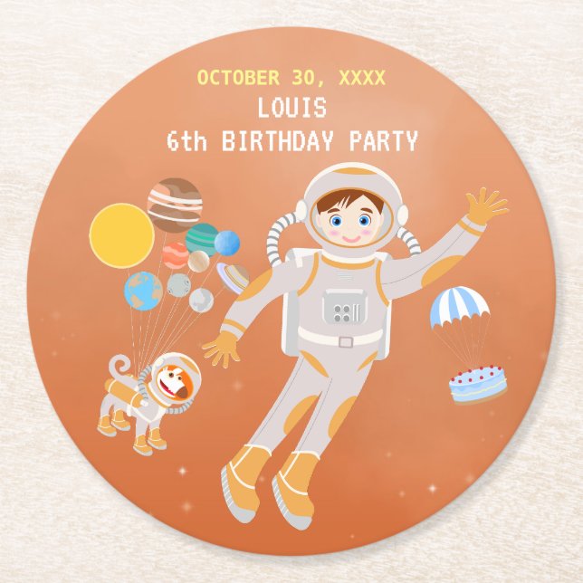 Mars astronaut-pojken, temat födelsedagsfest underlägg papper rund (Framsidan)