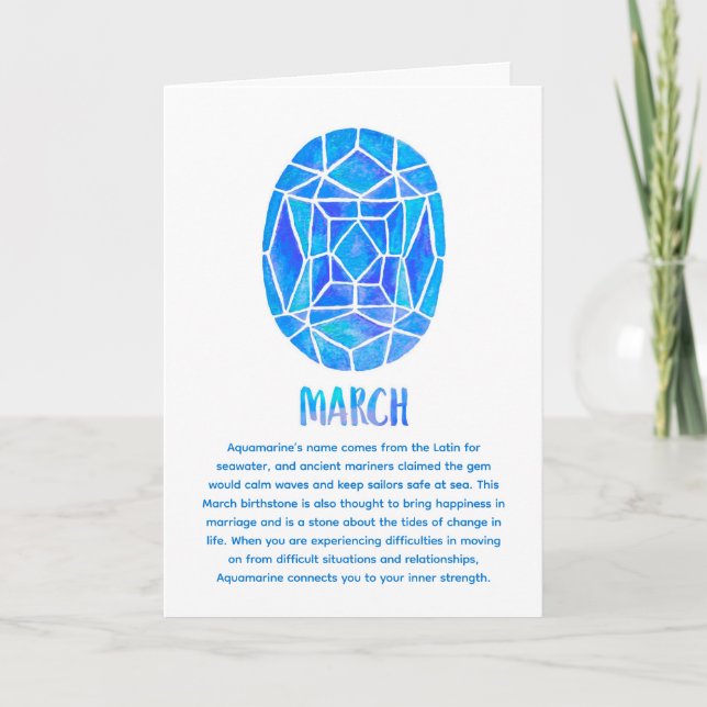 Mars Birthstone Aquamarine Birthday Watercolor Kort (Framsida)