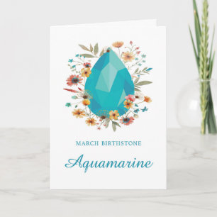Mars Birthstone Aquamarine Birthday Wildblommor Kort