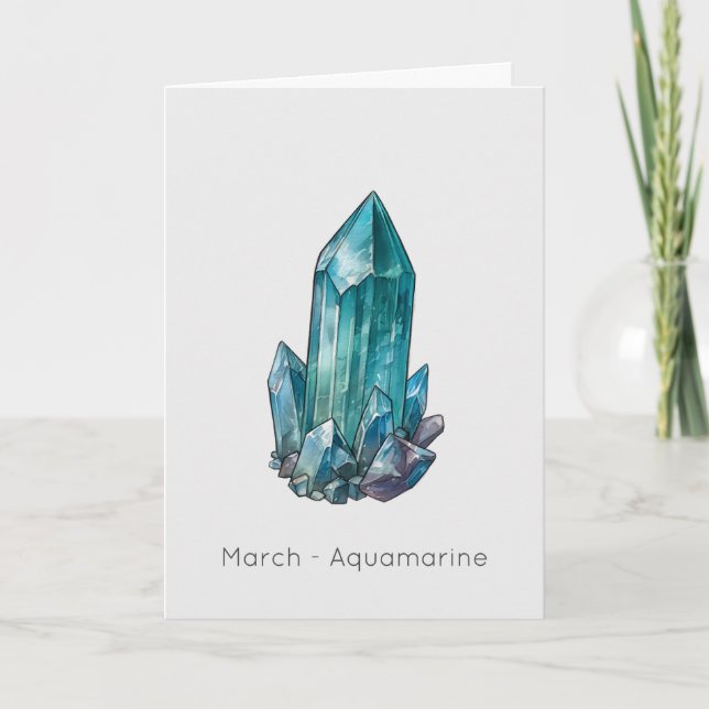 Mars Birthstone Aquamarine Grattis på födelsedagen Kort (Framsida)