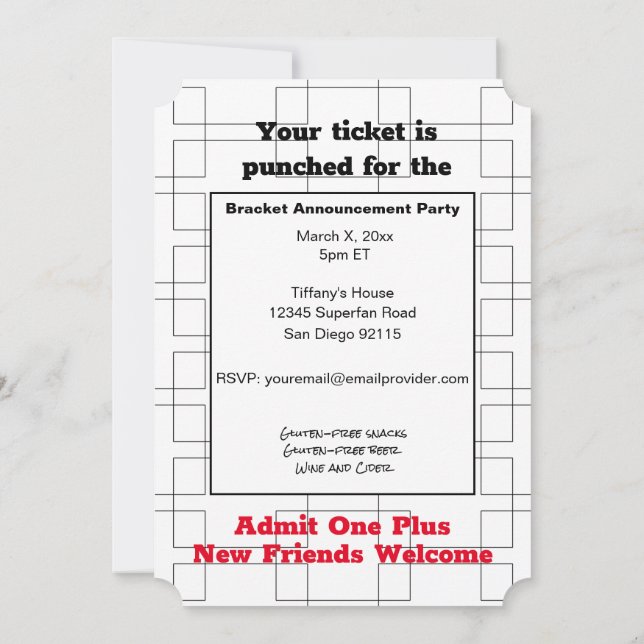 Mars Bracket Basketball-meddelande Party Inbjudningar (Baksida)