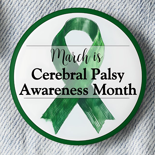 Mars Cerebral Palsy Awareness Månad Knapp (March is Cerebral Palsy Awareness Month.  Green Awareness ribbon.)