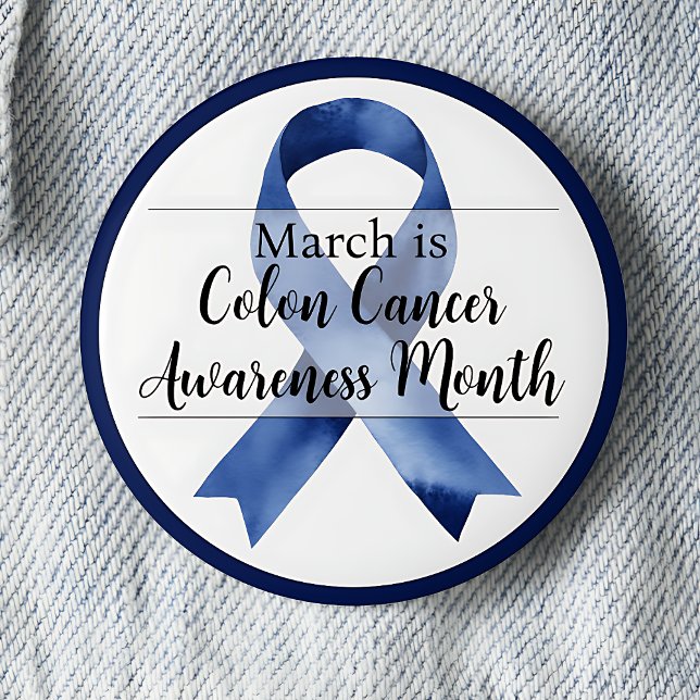 Mars Colon Cancer Awareness Month Knapp (March is Colon Cancer Awareness Month.  Blue awareness ribbon.)
