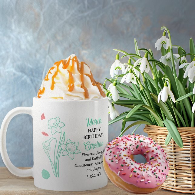 Mars Daffodil | Aquamarine Birthday Keepsaké Kaffemugg (March Floral and Birthstone Birthday Keepsake Coffee Mug)