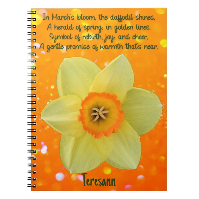 Mars Daffodil Bird Flower Spiral Notebook Anteckningsbok (Framsidan)