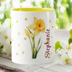 Mars Daffodil Birth Month Blommigt Flower Två-Tonad Mugg