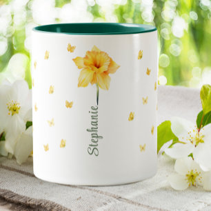 Mars Daffodil Birth Month Blommigt Flower Två-Tonad Mugg