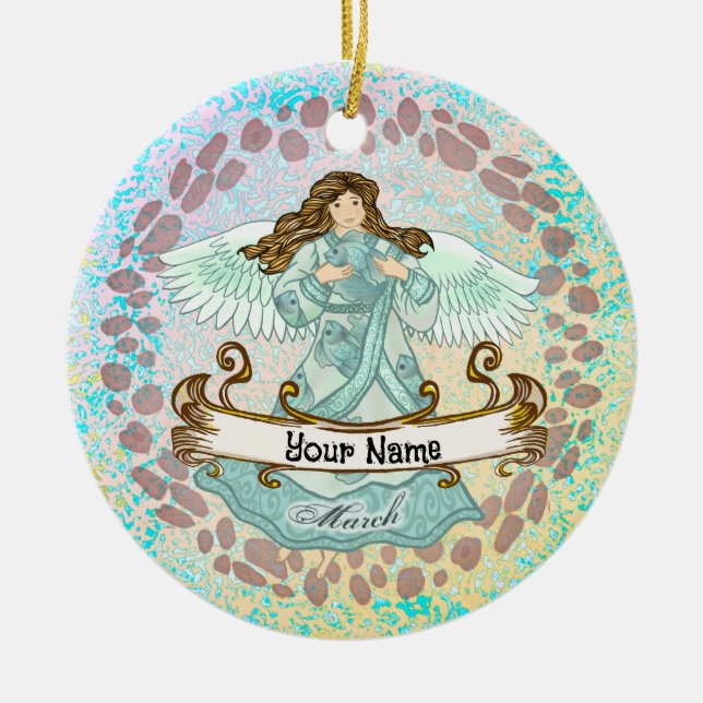 Mars födelsedag Angel-anpassningsbar Julgransprydnad Keramik (Framsidan)