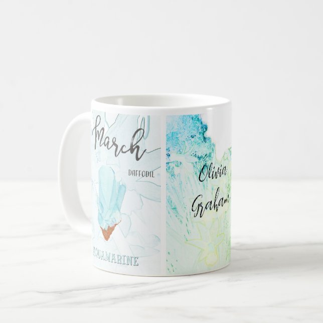 Mars födelsedag: Aquamarine Birthstone och Flower  Kaffemugg (Framsida vänster)