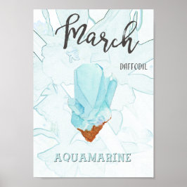 Mars födelsedag: Aquamarine Birthstone och Flower Poster