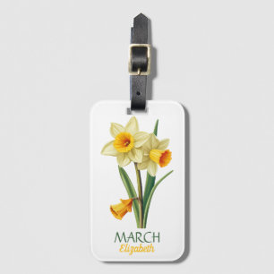 Mars födelsedag Daffodil Bird Flower Personlig Bagagebricka