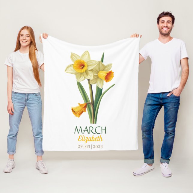 Mars födelsedag Daffodil Bird Flower Personlig Fleecefilt (På plats)