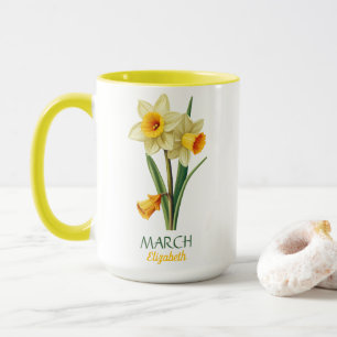 Mars födelsedag Daffodil Bird Flower Personlig Mugg