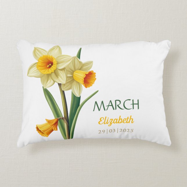 Mars födelsedag Daffodil Bird Flower Personlig Prydnadskudde (Framsidan)