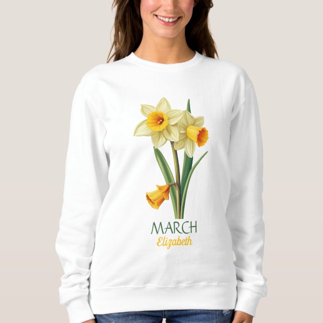 Mars födelsedag Daffodil Bird Flower Personlig T Shirt (Framsida)