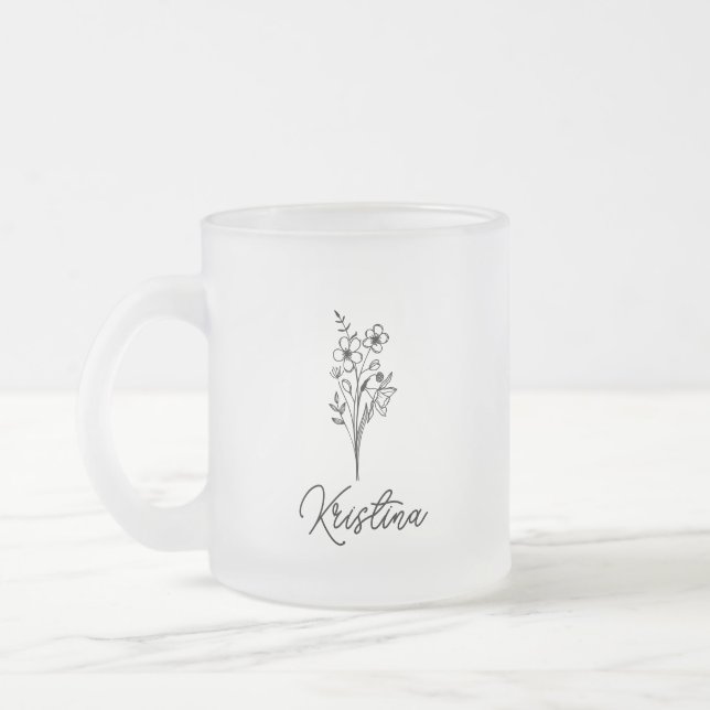 Mars födelsedagsblomma & Elegant namn i skrivstil Frostad Glasmugg (Vänster)
