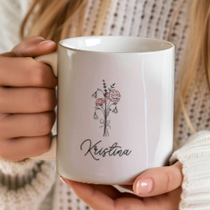 Mars födelsedagsblomma & Elegant namn i skrivstil Kaffemugg