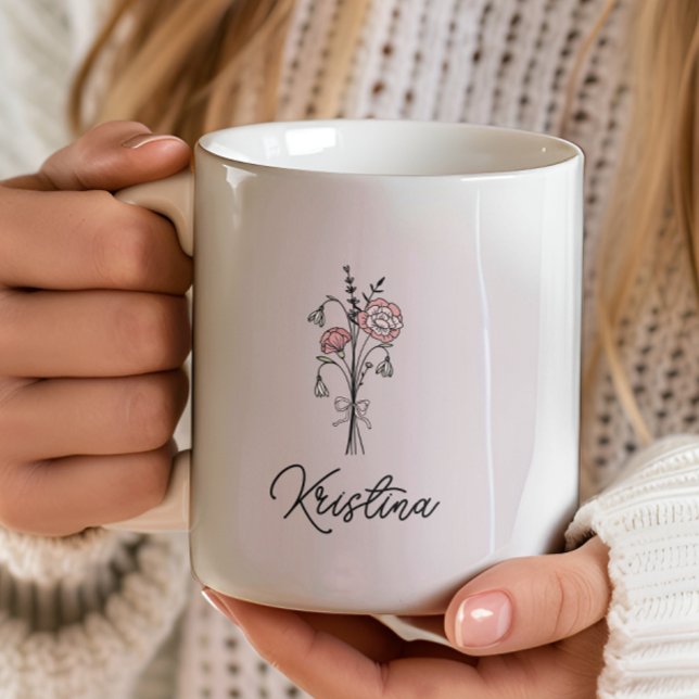 Mars födelsedagsblomma & Elegant namn i skrivstil Kaffemugg (Skapare uppladdad)