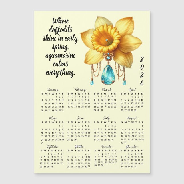 Mars Födelsedagsblomma & Sten Kalender (Framsida)