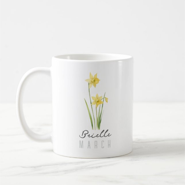 Mars födelsemånad blomma w/Namn - Daffodil Kaffemugg (Vänster)