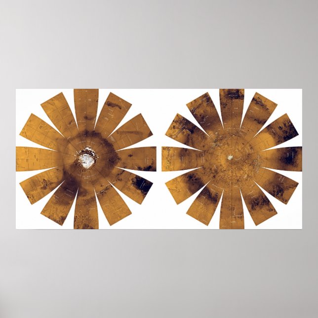 Mars - Hemisferiska Karta Poster (Framsidan)