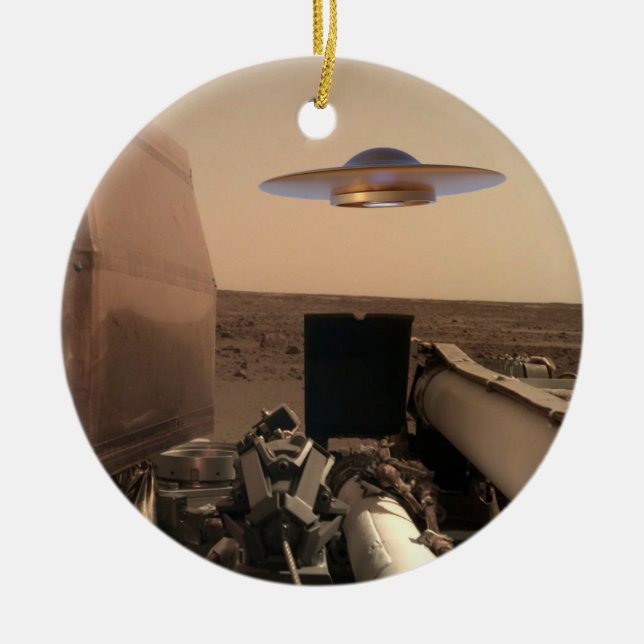 Mars InSight Alien UFO Saucer-påträffare Julgransprydnad Keramik (Framsidan)