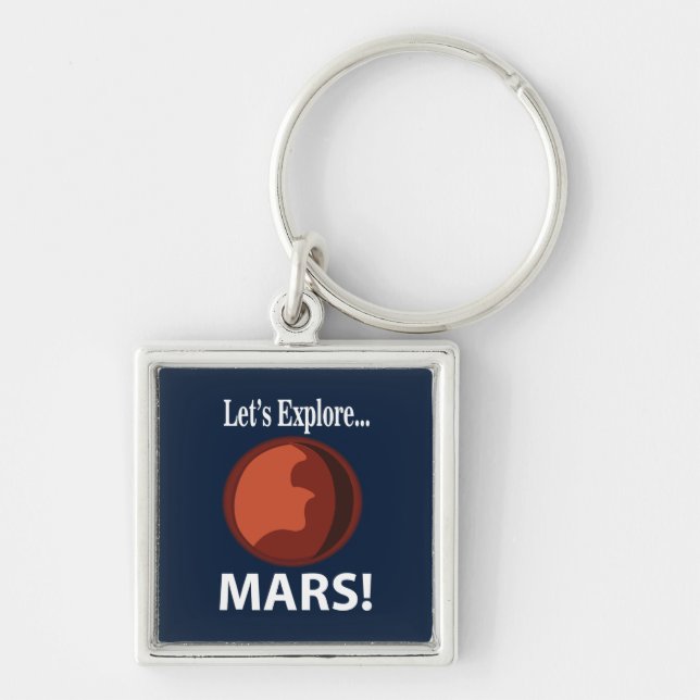 Mars Låt oss Utforska Mars Fyrkantig Silverfärgad Nyckelring (Framsidan)