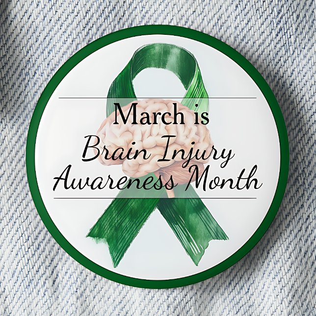 Mars månad för medvetenhet om hjärnskada knapp (March is Brain Injury Awareness Month pinback button.)