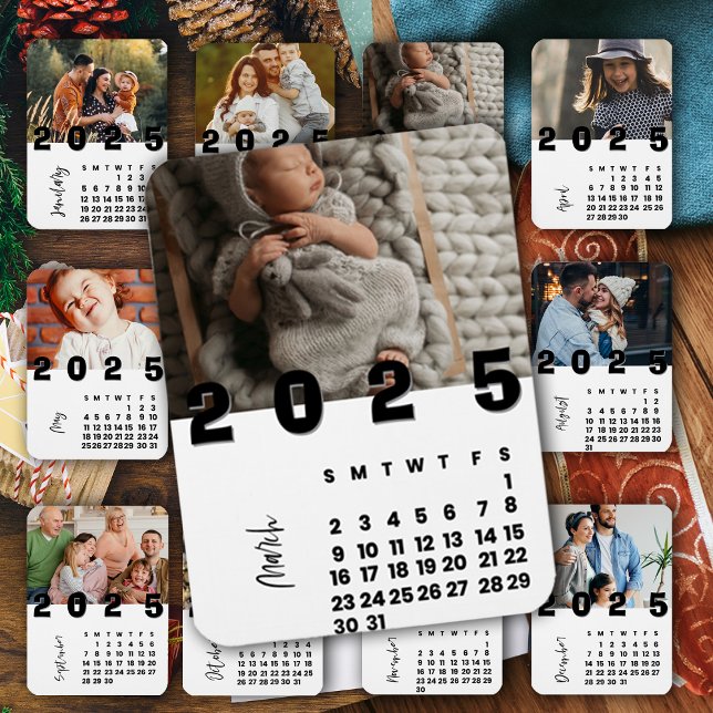 Mars nyår 2025 Kalenderfamiljfoto Magnet (March New Year 2025 Calendar Family Photo Magnet)