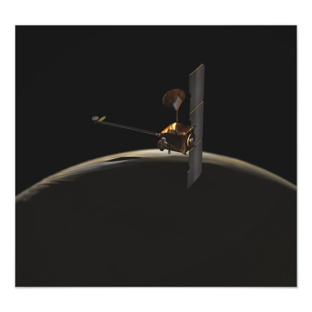 Mars Odyssey-rymdfarkoster över martisk soluppgång Fototryck (Framsidan)