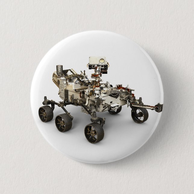 Mars Perseverance roterar på vit bakgrund. Knapp (Framsida)