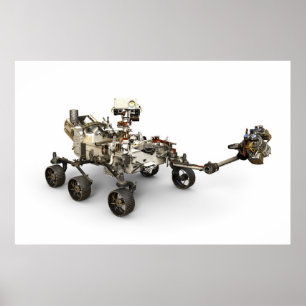 Mars Perseverance roterar på vit bakgrund. Poster