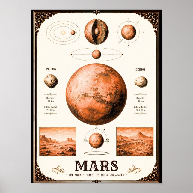 Mars, Phobos & Deimos Astronomisk Karta Poster (Framsidan)