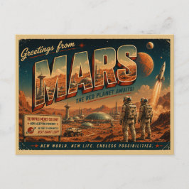 Mars Retro Sci-Fi Postkort | Vintage Röda Planeten Vykort