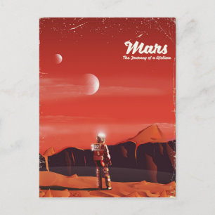 Mars Science fiction vintage resor poster Vykort