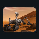Mars Science Laboratory Curiosity Rover. Magnet<br><div class="desc">Artist concept of Mars Science Laboratory Curiosity rover, a mobile robot for investigating Mars' past or present ability to sustain microbial life. In this picture, the rover examines a rock on Mars with a set of tools at the end of the rover's arm, which extends about 7 feet. Two instruments...</div>