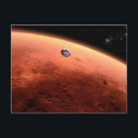Mars Science Laboratory närmar sig Mars. Vykort<br><div class="desc">Kunstnärens koncept av Mars Science Laboratory rymdfarkost när den närmar sig Mars. Curiosity-rovern är tryggt placerad inuti rymdfarkostens aeroskal.</div>