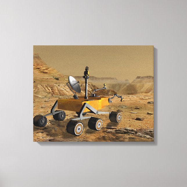 Mars Science Laboratory reser nära en canyon Canvastryck (Framsida)