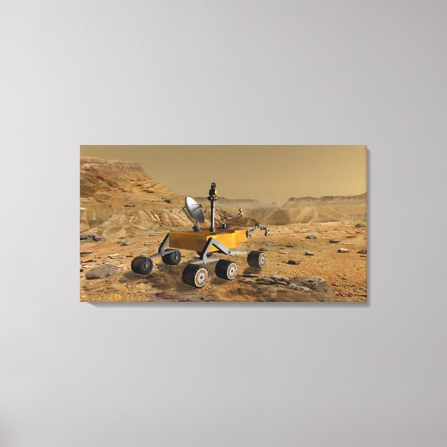 Mars Science Laboratory reser nära en canyon Canvastryck (Framsida)