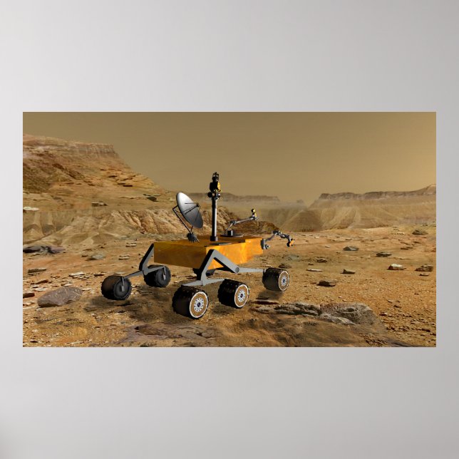 Mars Science Laboratory reser nära en canyon Poster (Framsidan)
