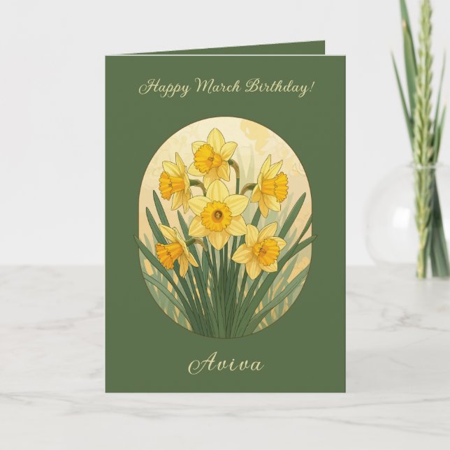 Mars Solsken Den Glada Narcissens Födelsedagsblomm Kort (Framsida)