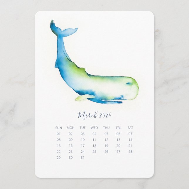 Mars stand Ensam Calendar Blue Whale Meny (Framsida)