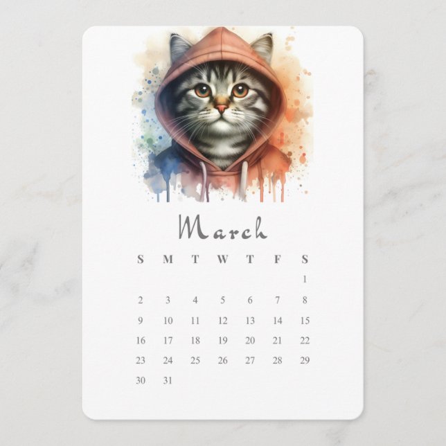 Mars stand-Ensam Calendar Kattunge Stänk Art Meny (Framsida)