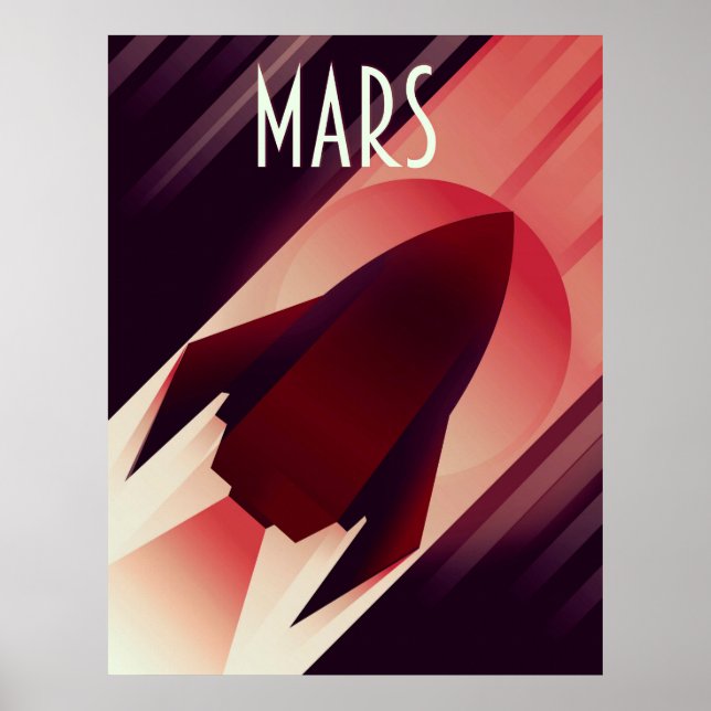 Mars Starship Art Deco Rymd Konst Poster (Framsidan)
